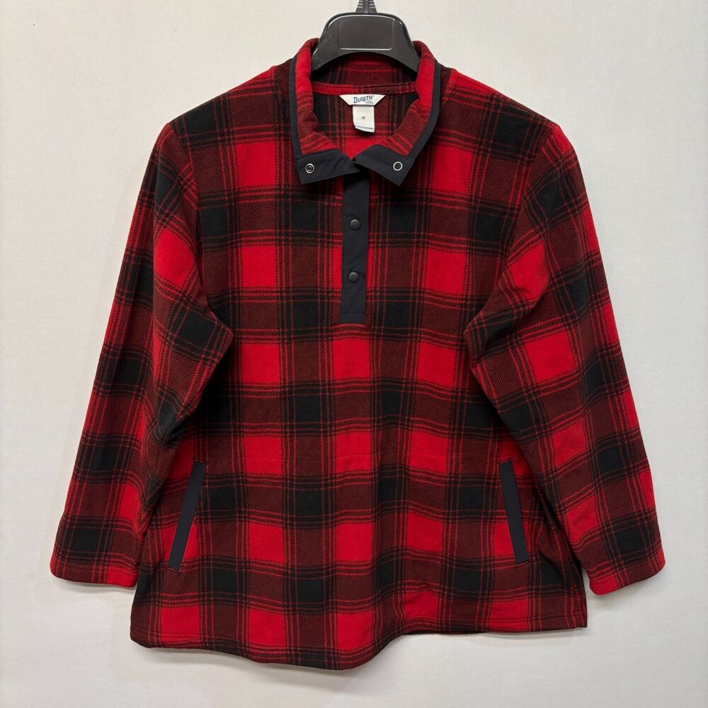 Duluth Trading Co Women Pullover Fleece Sweater Top Size 1X Red Plaid C031 -11
